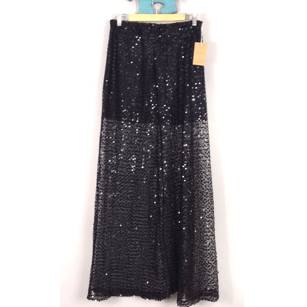 NWT SooLinen Black Sequin Long Tulle Skirt Quiet Luxury